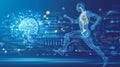 Human body running with brain and futuristic interface, exploring the connection between physical activity and cogn Royalty Free Stock Photo