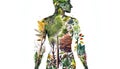 Human body shape made of world of green environment forest, tree, plants, animal wildlife, biome inside the body part, Earth day Royalty Free Stock Photo