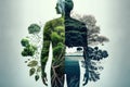 Human body shape made of world of green environment forest, tree, plants, animal wildlife, biome inside the body part, Earth day Royalty Free Stock Photo