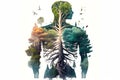 Human body shape made of world of green environment forest, tree, plants, animal wildlife, biome inside the body part, Earth day Royalty Free Stock Photo