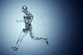 Human body shape of a running man filled with blue water on blue gradient background - sport or fitness hydration, healthy