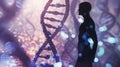 A human body silhouette alongside a DNA helix, representing biotechnologies , Ai Generated