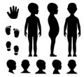 Human body silhouette of a bald barefoot kid.