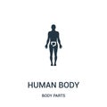 human body silhouette with highlight on large intestines icon vector from body parts collection. Thin line human body silhouette