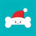 Human bone cute cartoon character in Santa hat. Body anatomy element, health medical sign, internal organ, human body physiology