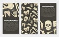 Human bones cards set. Orthopedics, traumatology and rheumatology medical banners with place for text vector