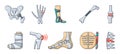 Human bones icon set, cartoon style