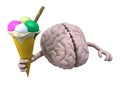 Human brain with arms and ice cream