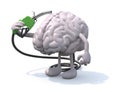 Human brain with arms, legs and fuel pump in hand Royalty Free Stock Photo