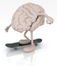 Human brain with arms and legs on skateboard Royalty Free Stock Photo