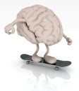 Human brain with arms and legs on skateboard Royalty Free Stock Photo
