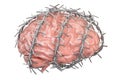 Human Brain with barbed wire. Freedom of thought prohibition con