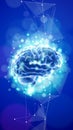 Human brain on a blue technological background surrounded by information fields, neural networks Royalty Free Stock Photo