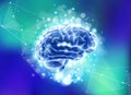 Human brain on a blue technological background surrounded by information fields, neural networks, Internet webs Royalty Free Stock Photo