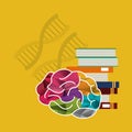 human brain and books with dna strands icon image Royalty Free Stock Photo