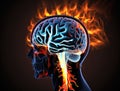 Human brain burning head headache illustration, strong bursting pain in head region Royalty Free Stock Photo