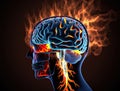 Human brain burning head headache illustration, strong bursting pain in head region Royalty Free Stock Photo