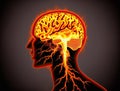 Human brain burning head headache illustration, strong bursting pain in head region Royalty Free Stock Photo