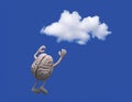 Human brain cartoon goes to a cloud in the sky