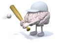 Human brain cartoon play baseball