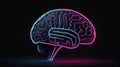 The human brain is the center of technological processing, neon minimalistic illustration. Brain-Computer Interface Royalty Free Stock Photo
