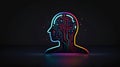 The human brain is the center of technological processing, neon minimalistic illustration. Brain-Computer Interface Royalty Free Stock Photo