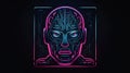 The human brain is the center of technological processing, neon minimalistic illustration. Brain-Computer Interface Royalty Free Stock Photo