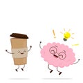 Human brain character with paper coffee cup