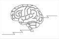 Continuous one line drawing of a human brain integrated with circuit board patterns representing artificial intelligence Royalty Free Stock Photo