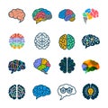 Human brain collection. Creative silhouettes of smart minds genius remember vector logotypes elements