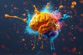 Human brain colorful splash creativity exploding with new ideas plans motivation brainstorm and education concept Royalty Free Stock Photo