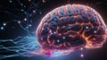 Human brain connected to digital interfaces, glowing neon data streams Royalty Free Stock Photo