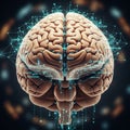 Of a human brain is depicted with digital elements such as binary codes Royalty Free Stock Photo