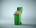 Human brain discarded in the trash can. Toxic mentality and negativity concept Royalty Free Stock Photo
