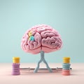 Human brain with dumbbells on the floor. 3d illustration