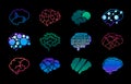 Human brain emblem. Colorful abstract human intelligence label, creative concentration and idea badges for logo design