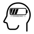 Human brain energy charging icon. Flat style design. Recharge yourself concept. Vector illustration