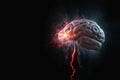 Generative AI. Human brain with energy waves showing neuron firing