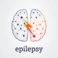 Human brain with epilepsy activity, vector illustration