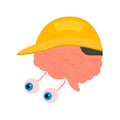 Human brain with eyes in a yellow protective helmet. Psychology, medicine and other concepts. Vector illustration, logo, icon.