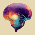 Human brain flat illustration. Scientific neuroscience. Digital illustration. AI-generated