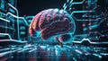Human brain floating over futuristic circuit board, embracing artificial intelligence Royalty Free Stock Photo