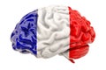 Human brain with French flag. Scientific research and education in France concept, 3D rendering