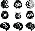 Human brain functioning with gears illustrating processing system for brainstorming intelligence and solution on transparent Royalty Free Stock Photo