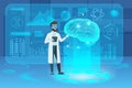 Human brain futuristic medical hologram with doctor scientist character