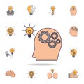 human brain with gears connected to light bulb fild color icon. Detailed set of color idea icons. Premium graphic design. One of Royalty Free Stock Photo