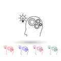 A human brain with gears connected to a light bulb multi color icon. Simple thin line, outline vector of idea icons for ui and ux Royalty Free Stock Photo