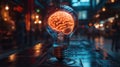 Human brain glowing inside of light bulb Royalty Free Stock Photo