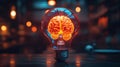 Human brain glowing inside of light bulb Royalty Free Stock Photo