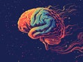 Human brain. hand drawn illustration in sketch style. Isolated on dark background. Generative AI Royalty Free Stock Photo